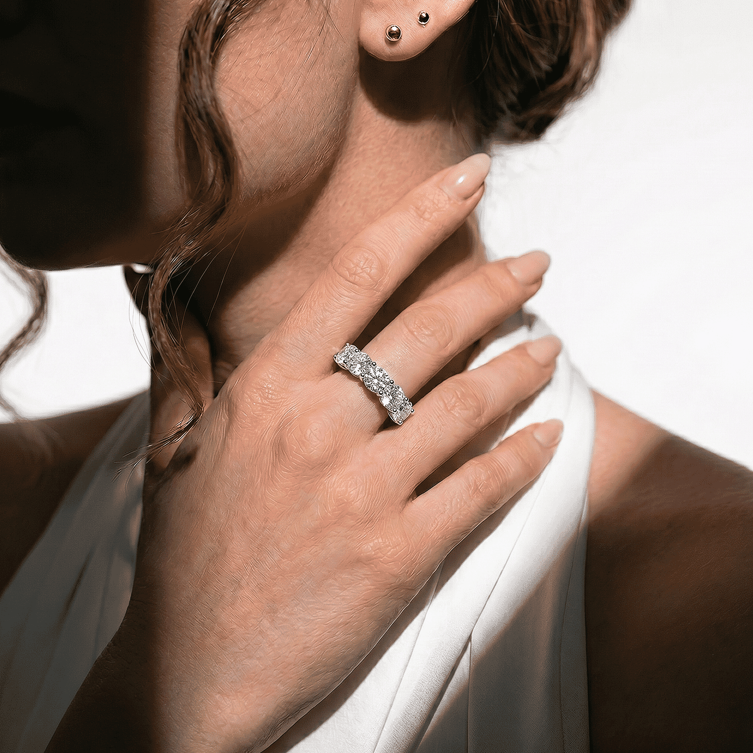 D'Joy Moissanite 5 Stone Ring in Rhodium Overlay Sterling Silver 2.25 Ct.