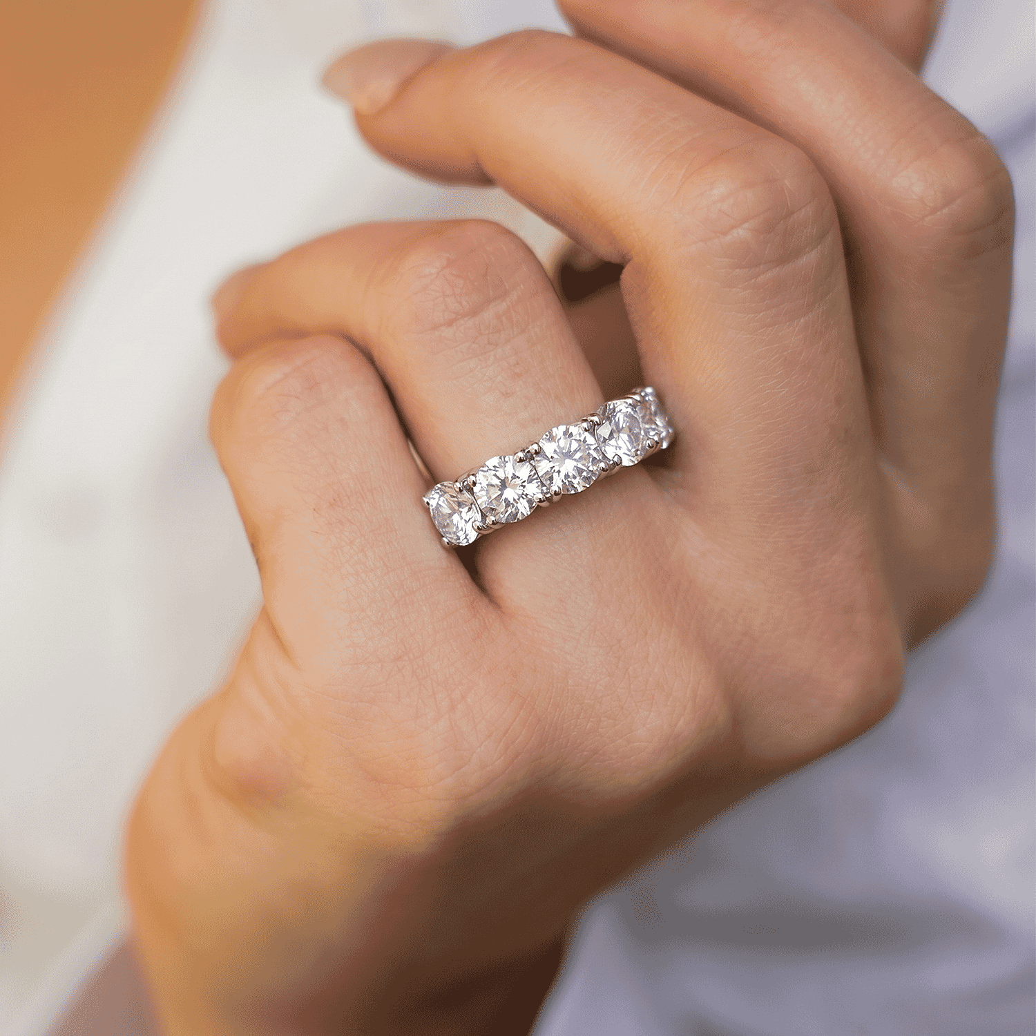 D'Joy Moissanite 5 Stone Ring in Rhodium Overlay Sterling Silver 2.25 Ct.