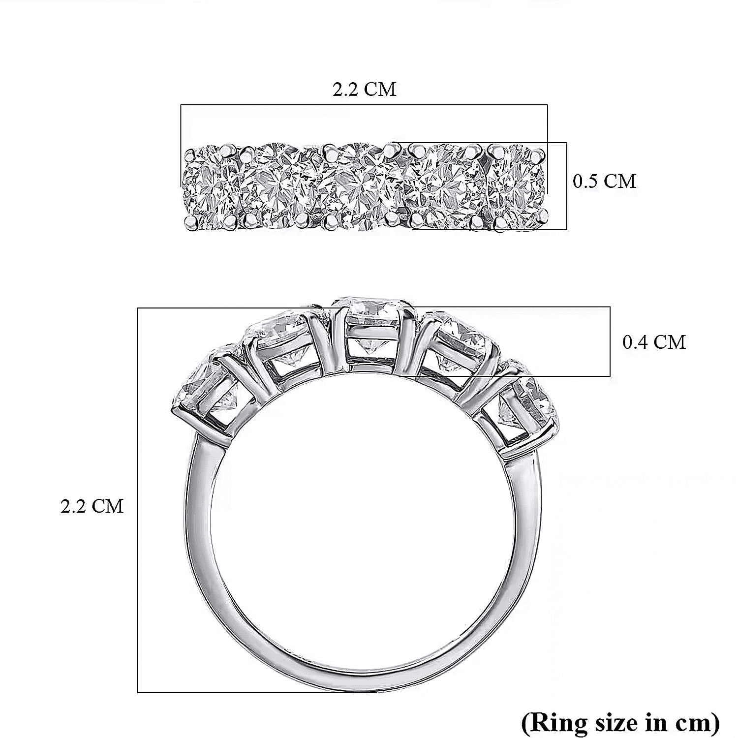 D'Joy Moissanite 5 Stone Ring in Rhodium Overlay Sterling Silver 2.25 Ct.
