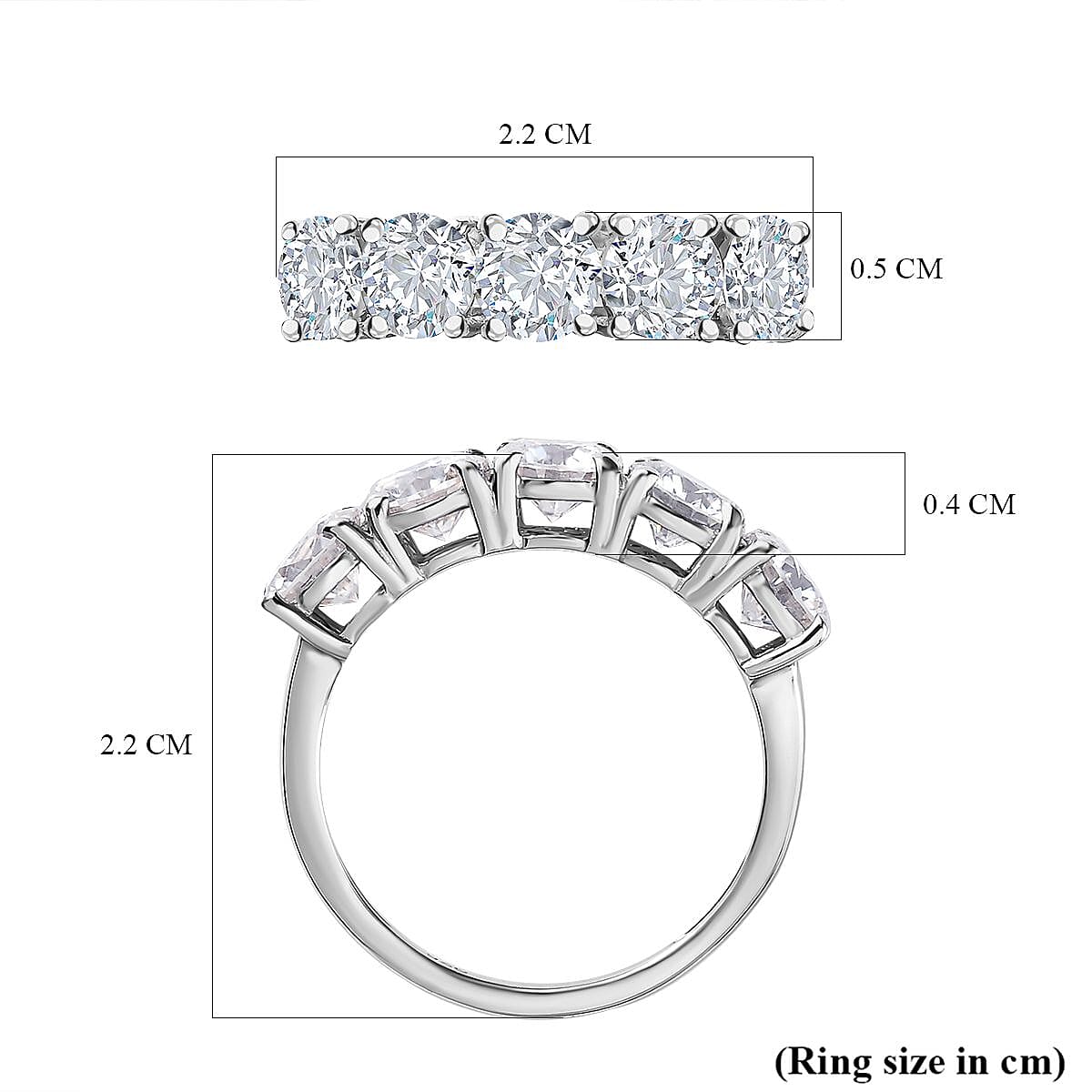 Moissanite 5 Stone Ring in Rhodium Overlay Sterling Silver 2.25 Ct. Moissanite 5 Stone Ring in Rhodium Overlay Sterling Silver 2.25 Ct.