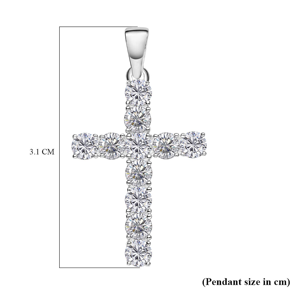 Moissanite Cross Pendant With Chain (Size - 18) in Rhodium Overlay Sterling Silver 1.00 Ct.