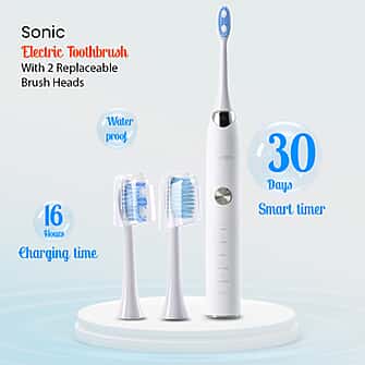 Sonic Electric Rechargeable Waterproof Toothbrush with 2 Replaceable Brush Heads (5V 3W) - Pearl White 
