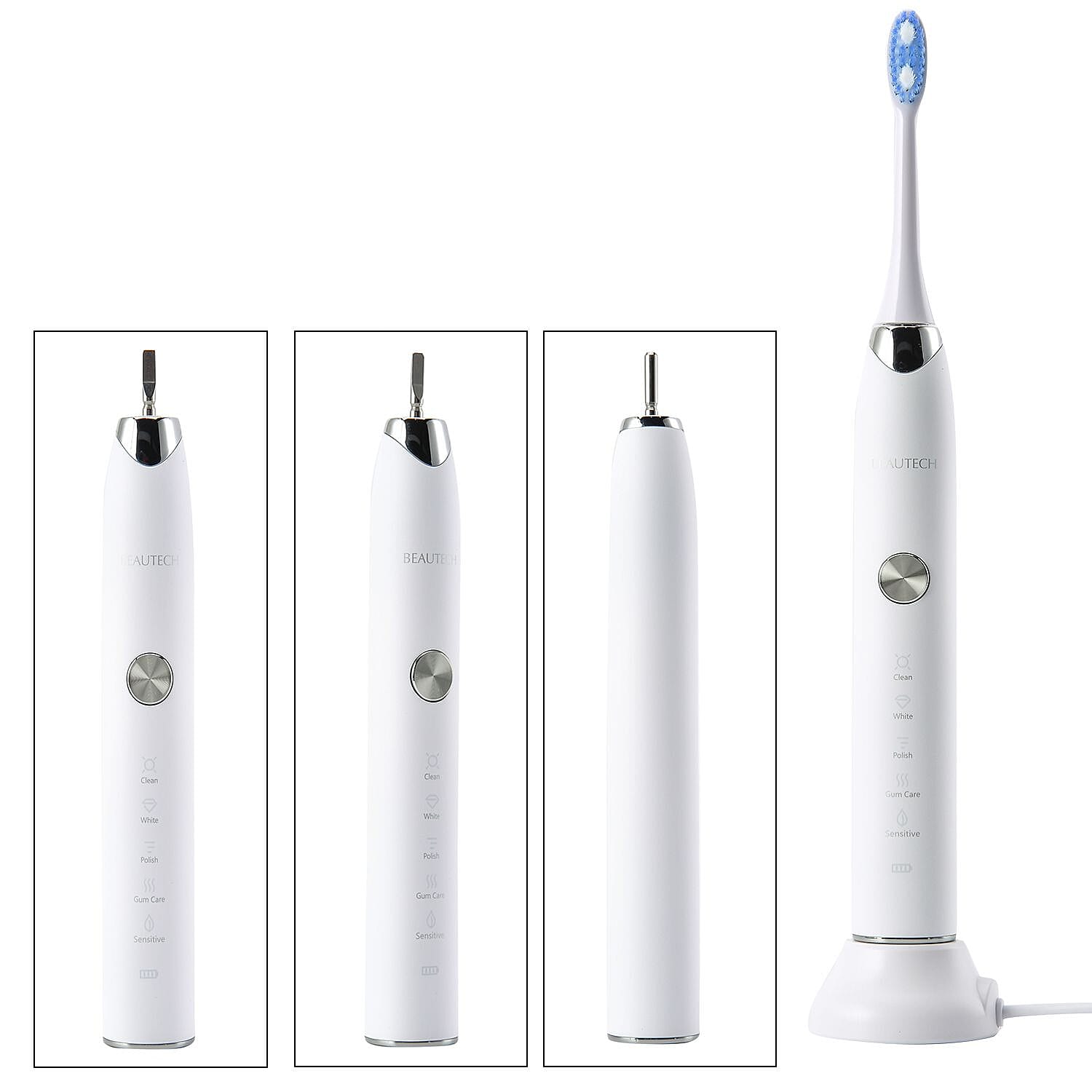 BEAUTECH Sonic Electric Rechargeable Waterproof Toothbrush with 2 Replaceable Brush Heads (5V 3W) - Pearl White.