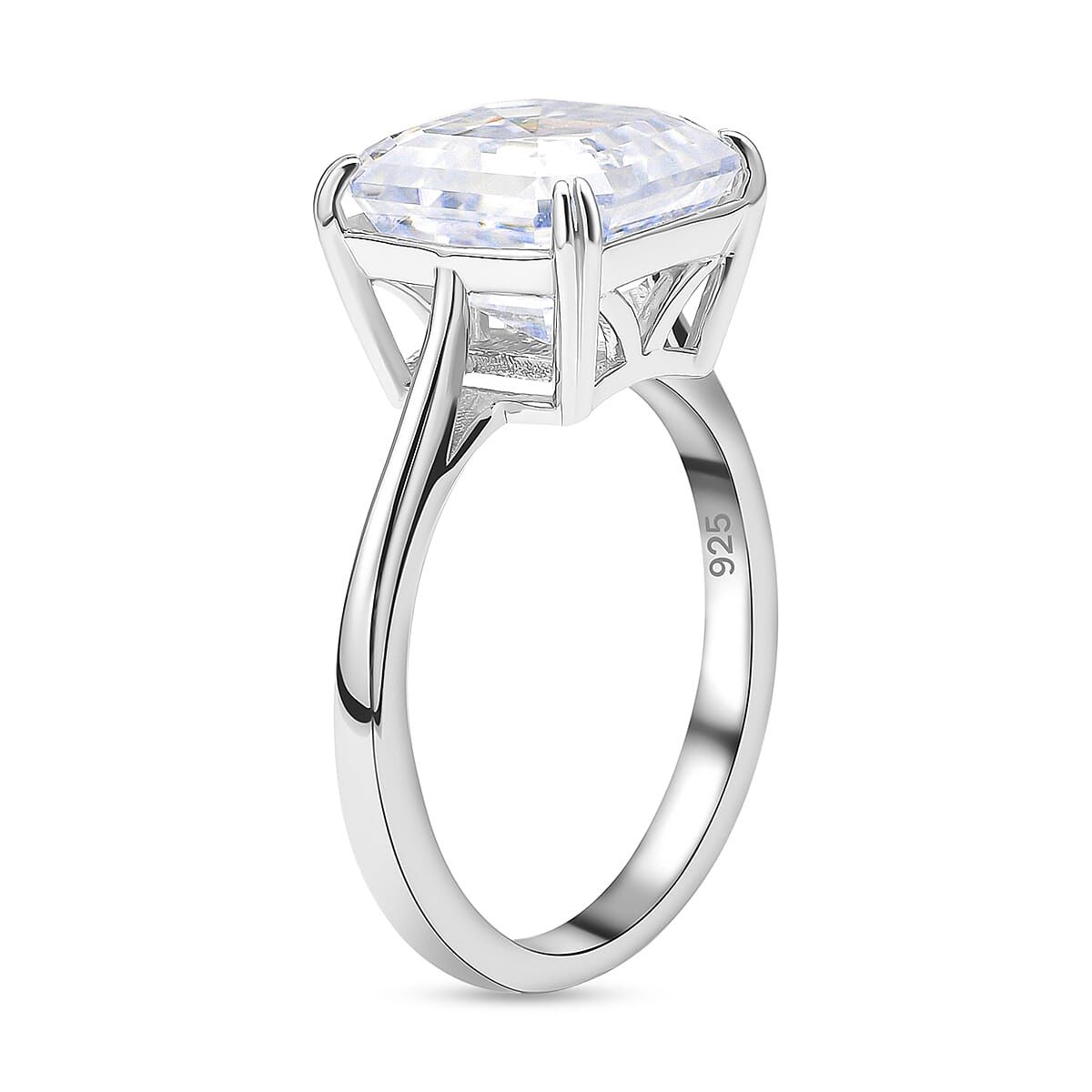 Moissanite (Asscher Cut) Solitaire Ring in Rhodium Overlay Sterling Silver 5.00 Ct.