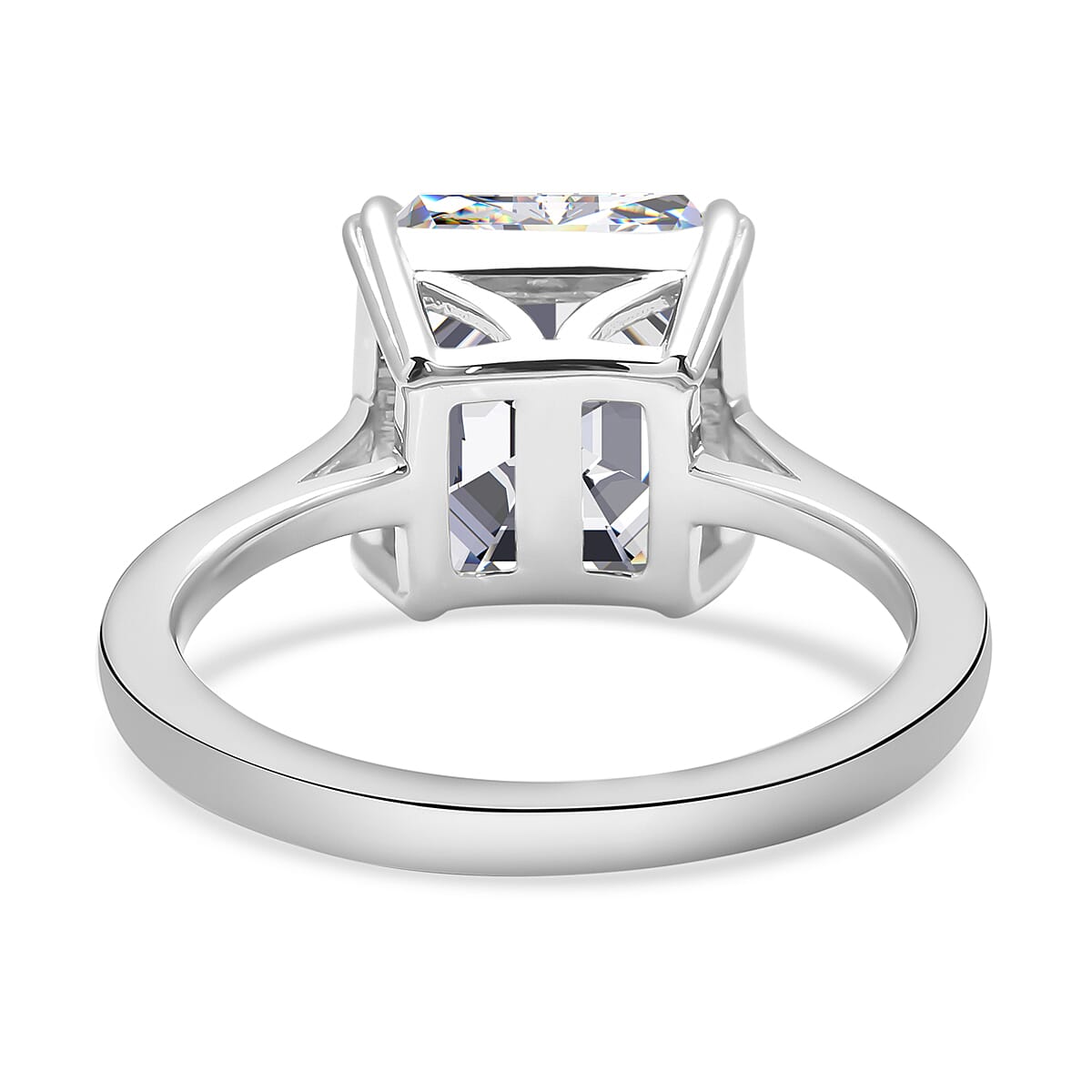 Moissanite (Asscher Cut) Solitaire Ring in Rhodium Overlay Sterling Silver 5.00 Ct.