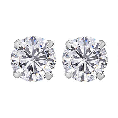 Moissanite Stud Earrings with Push Back in Platinum Overlay Sterling Silver
