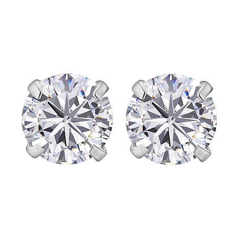 Moissanite Stud Earrings with Push Back in Platinum Overlay Sterling Silver