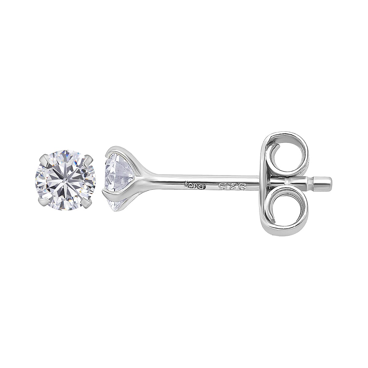 Moissanite Stud Earrings with Push Back in Platinum Overlay Sterling Silver