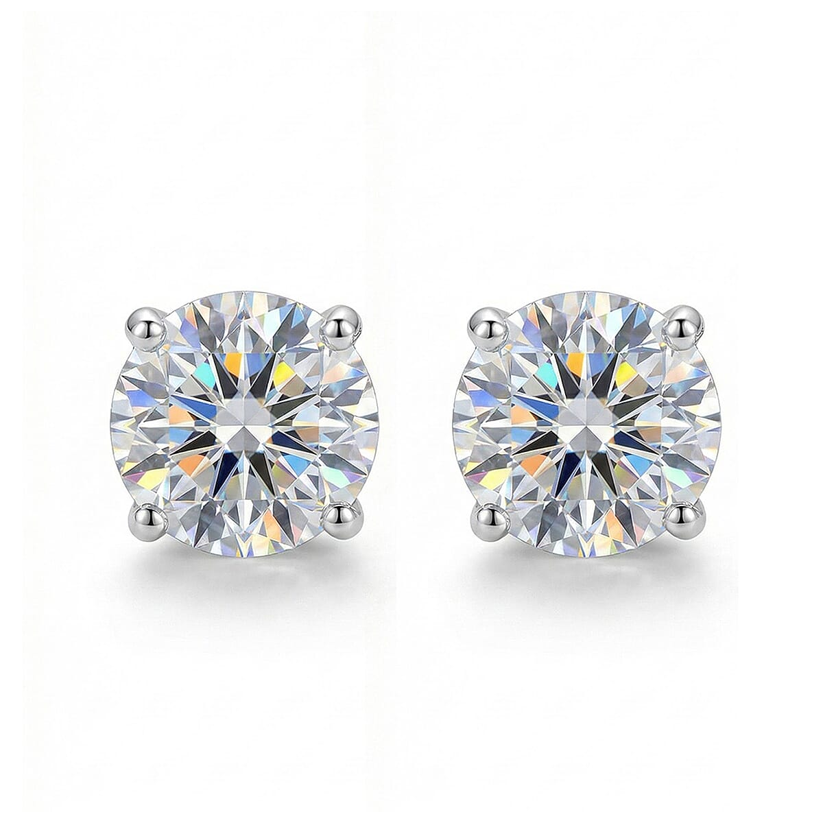 Moissanite Stud Earrings with Push Back in Platinum Overlay Sterling Silver