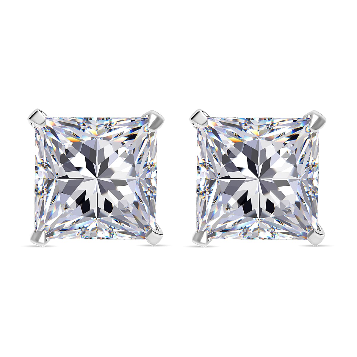 Moissanite Stud Earrings with Push Back in Platinum Overlay Sterling Silver 1.00 Ct.