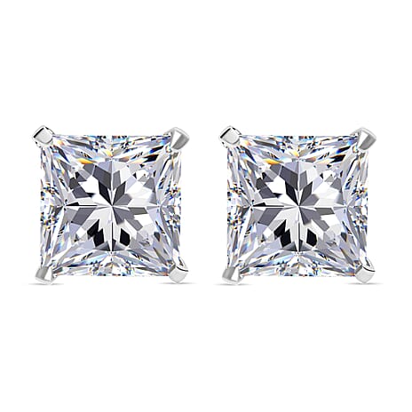 Moissanite Stud Earrings with Push Back in Platinum Overlay Sterling Silver 1.00 Ct.