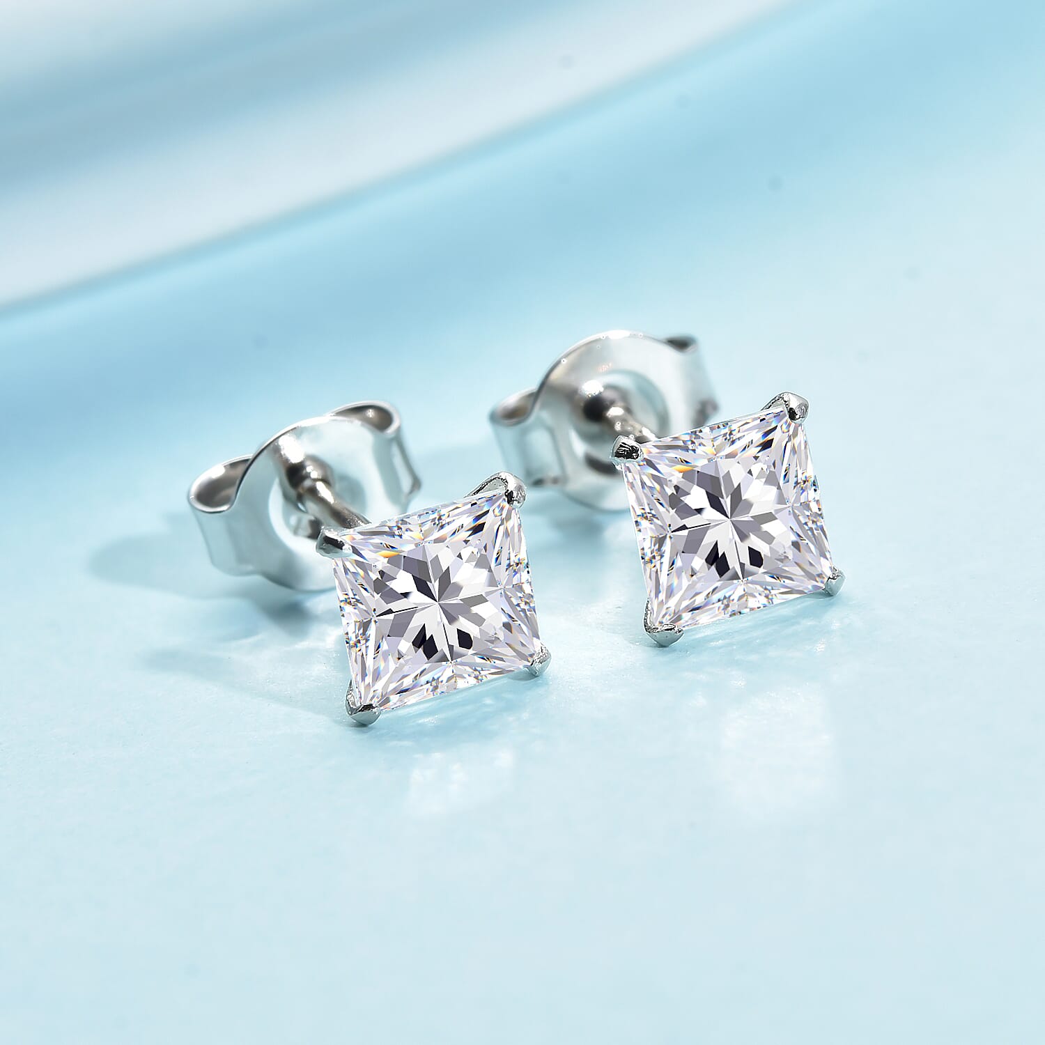 Moissanite Stud Earrings with Push Back in Platinum Overlay Sterling Silver 1.00 Ct.