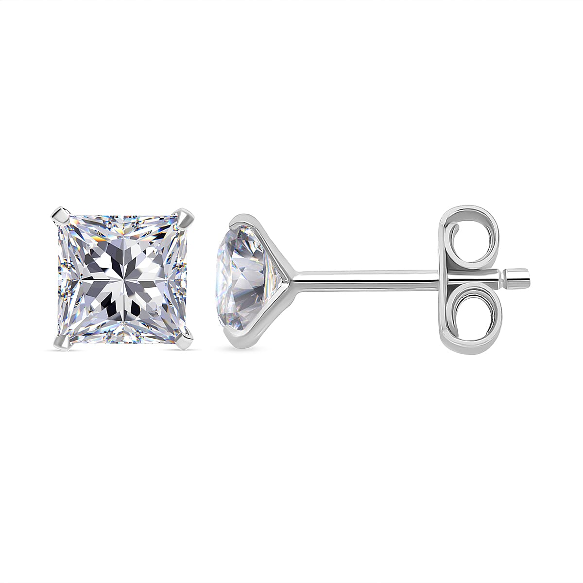 Moissanite Stud Earrings with Push Back in Platinum Overlay Sterling Silver 1.00 Ct.