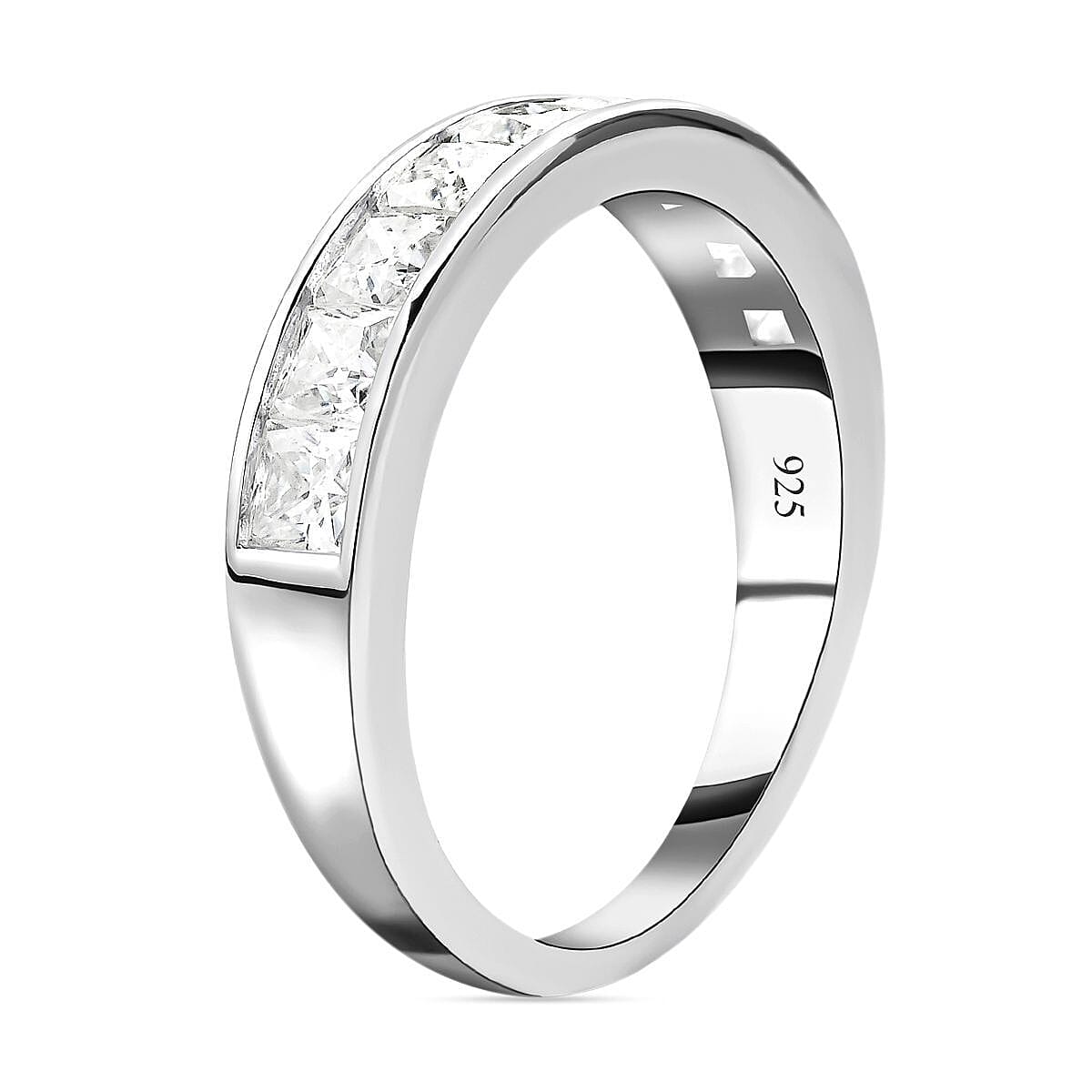 Moissanite Band Ring in Rhodium Overlay Sterling Silver