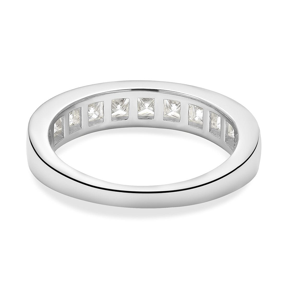 Moissanite Band Ring in Rhodium Overlay Sterling Silver