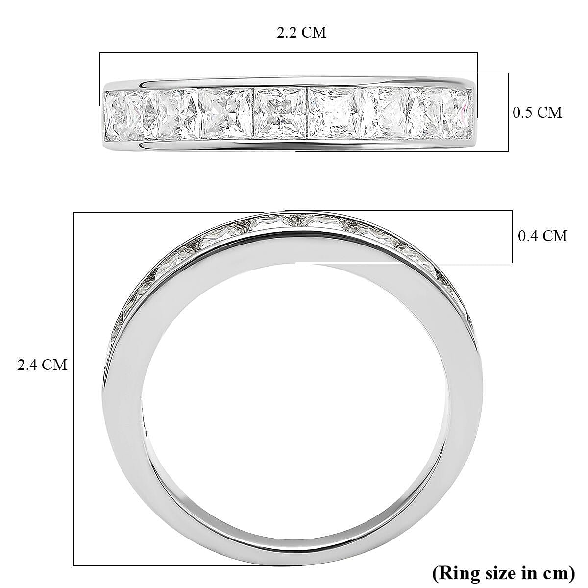 Moissanite Band Ring in Rhodium Overlay Sterling Silver