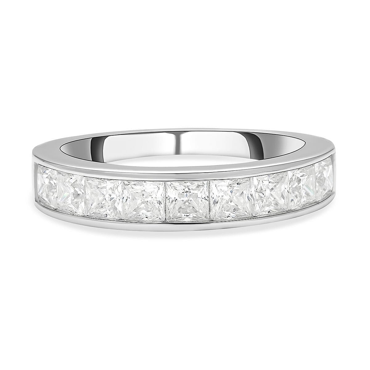 Moissanite Half Eternity Ring in Rhodium Plated Sterling Silver 1.33 Ct.