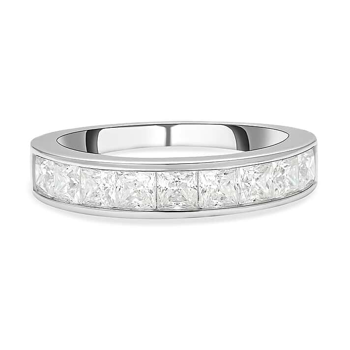 Moissanite Half Eternity Ring in Rhodium Plated Sterling Silver 1.33 Ct.