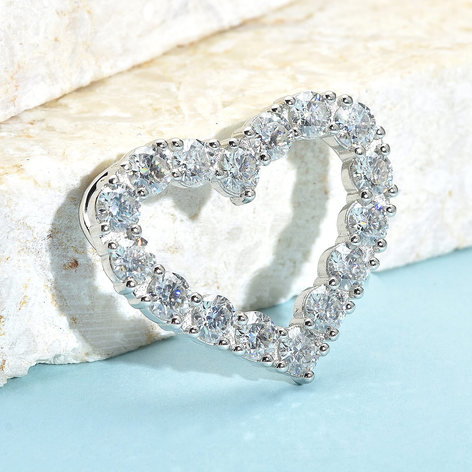 Moissanite Heart Pendant in Rhodium Overlay Sterling Silver 1.50 Ct.