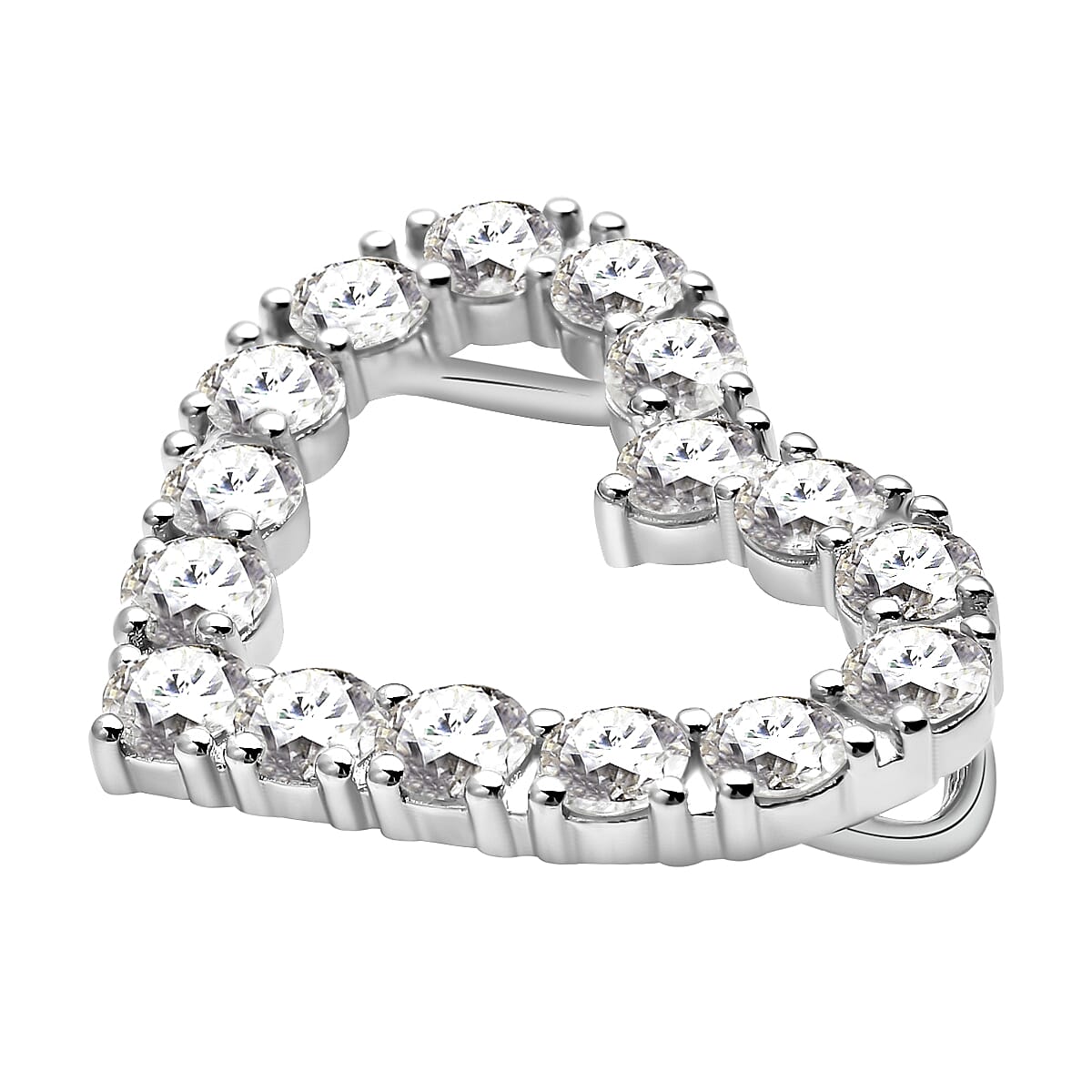 Moissanite Heart Pendant in Rhodium Overlay Sterling Silver 1.50 Ct.
