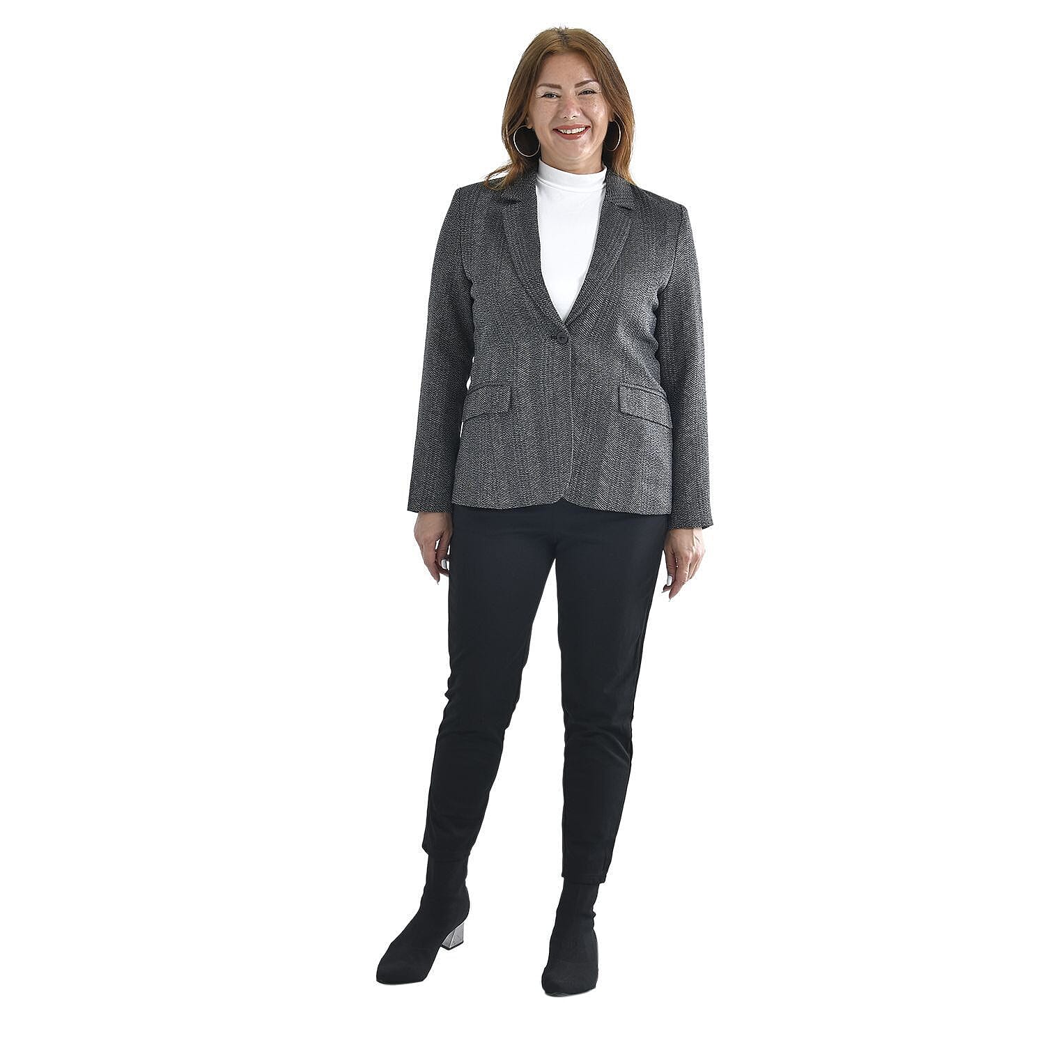 TAMSY Long Sleeves Blazer with Notched Lapel Collar  - Grey