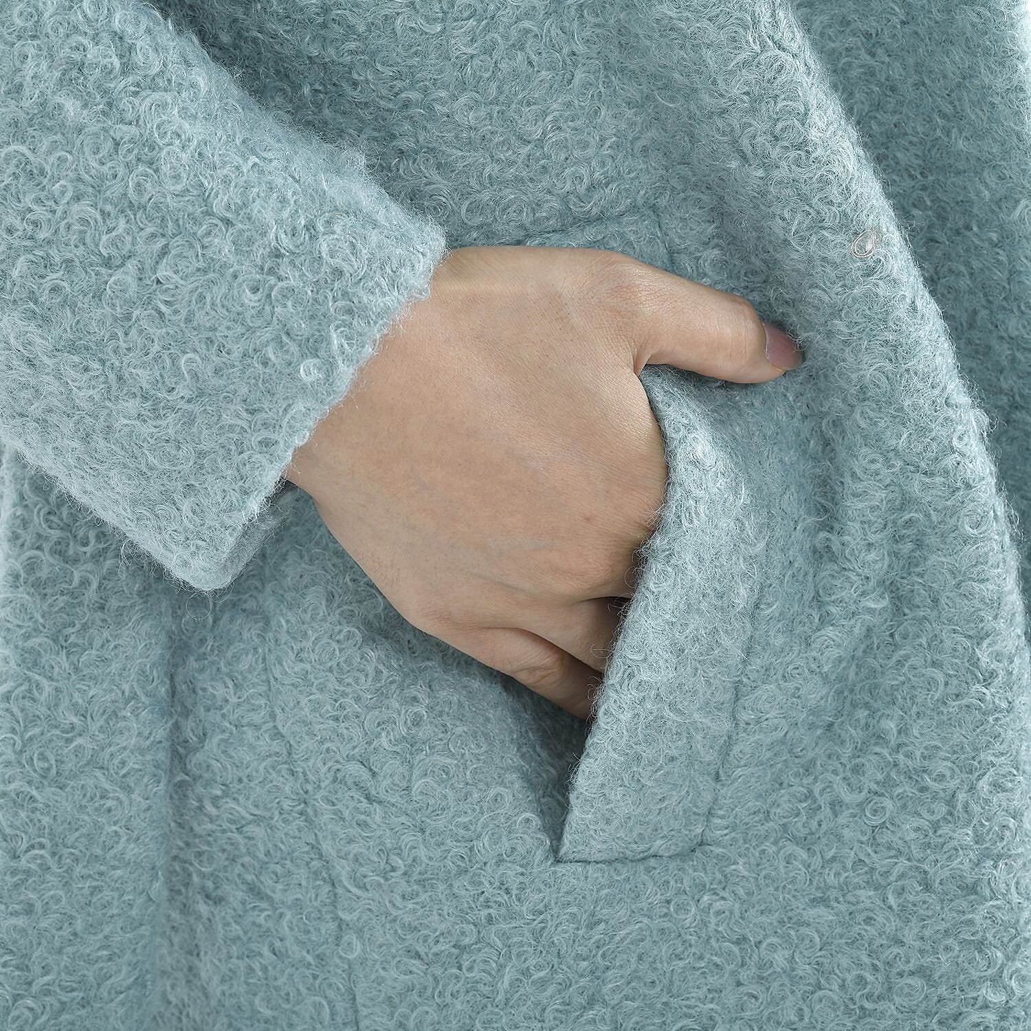 Tamsy Boucle Tie Belted Coat with 2 Side Pockets (Size S) - Aqua Blue