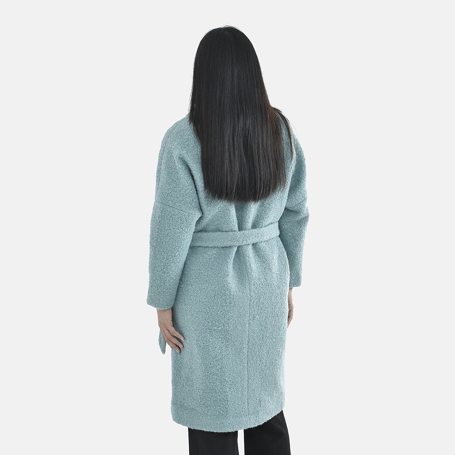 Tamsy Boucle Tie Belted Coat with 2 Side Pockets (Size M)  - Aqua Blue