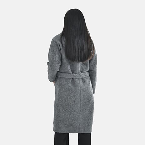 Tamsy Boucle Tie Belted Coat with 2 Side Pockets (Size XL)  - Grey
