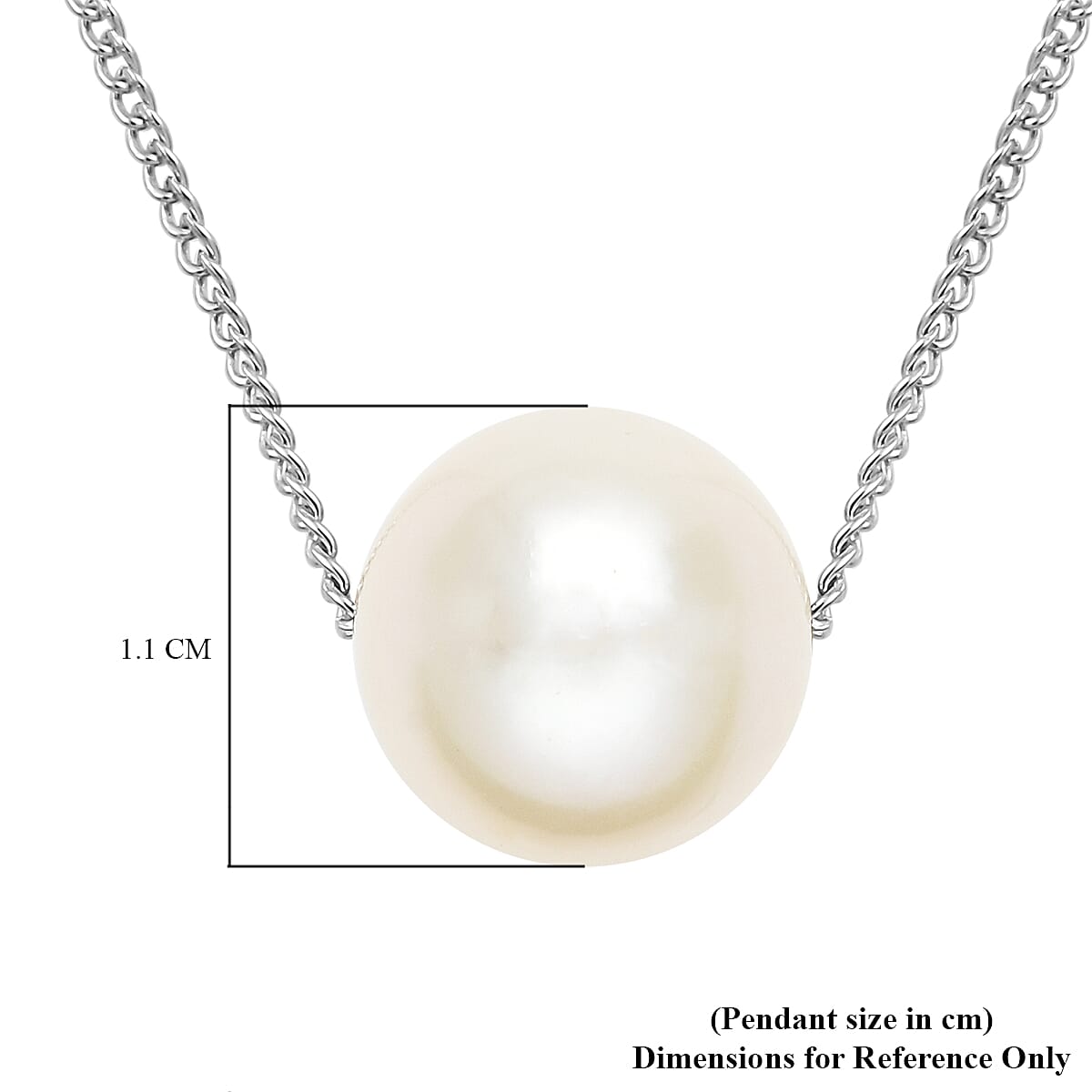 White Edison Pearl Necklace (Size - 18) in Rhodium Overlay Sterling Silver 9.0 Ct