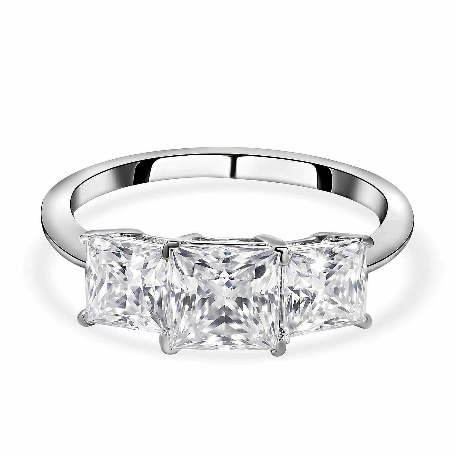 Moissanite Trilogy Ring in Rhodium Overlay Sterling Silver 2.00 Ct.