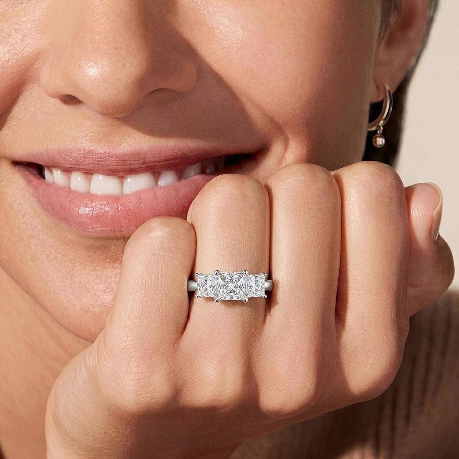 Moissanite Trilogy Ring in Rhodium Overlay Sterling Silver 2.00 Ct.