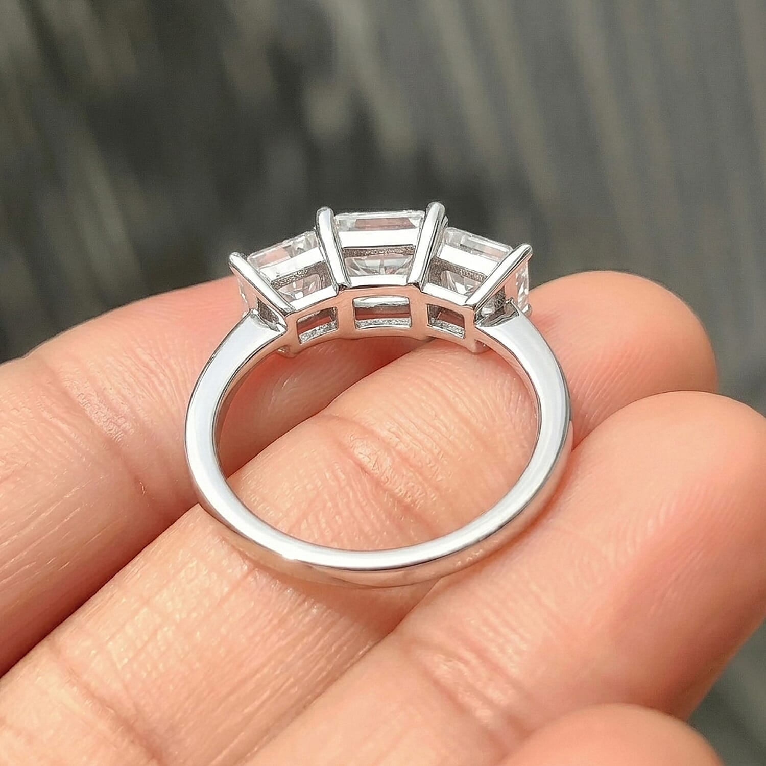 Moissanite Trilogy Ring in Rhodium Overlay Sterling Silver 2.00 Ct.