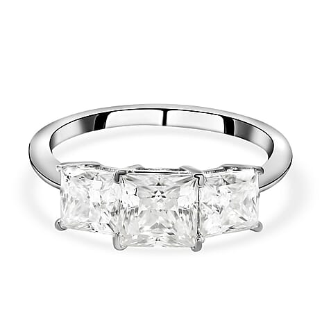 Moissanite Trilogy Ring in Rhodium Overlay Sterling Silver 2.00 Ct.