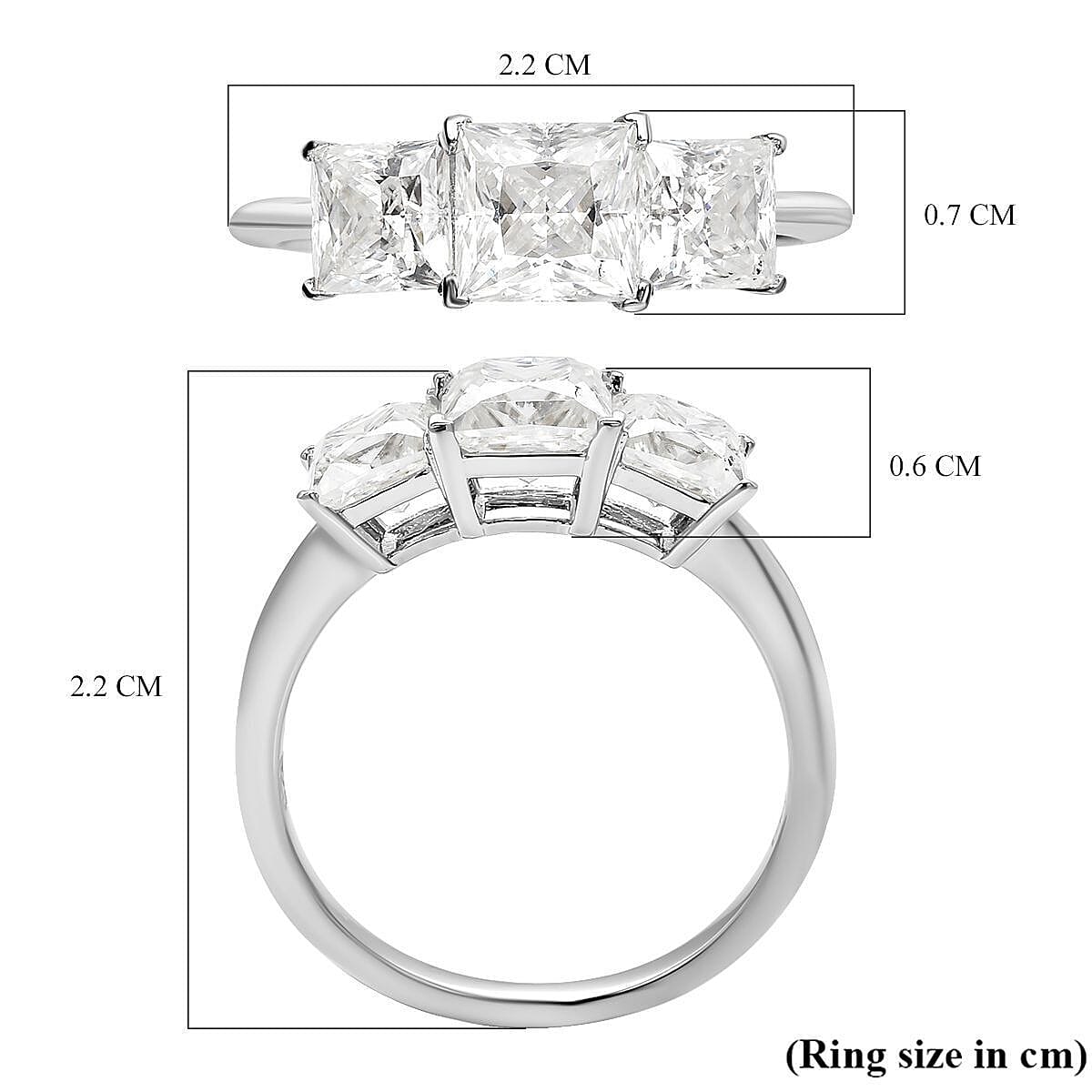 Moissanite Trilogy Ring in Rhodium Overlay Sterling Silver 2.00 Ct.