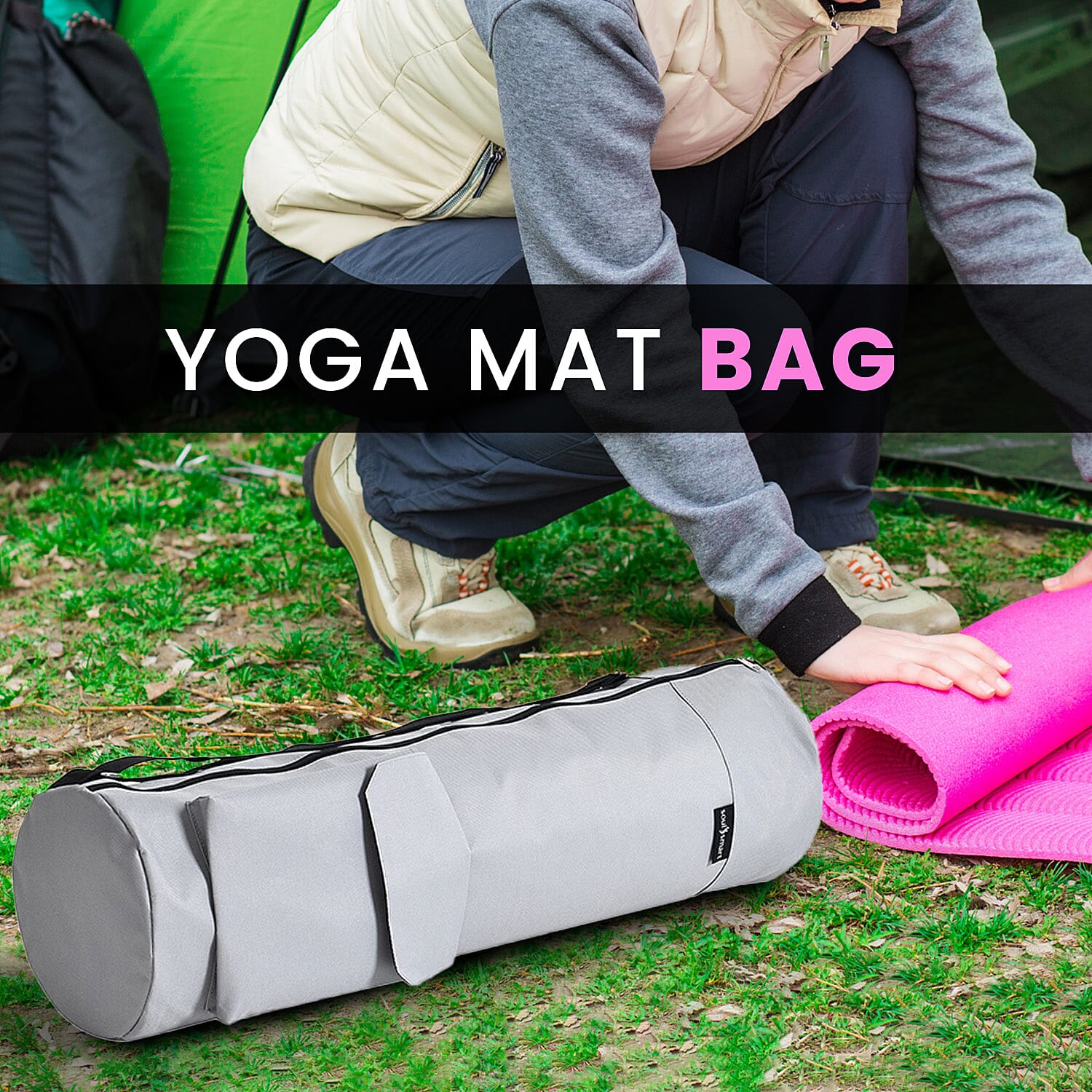 Soul Smart Solid Yoga Bag With Shoulder Strap (Size 70x20 cm) - Light Grey