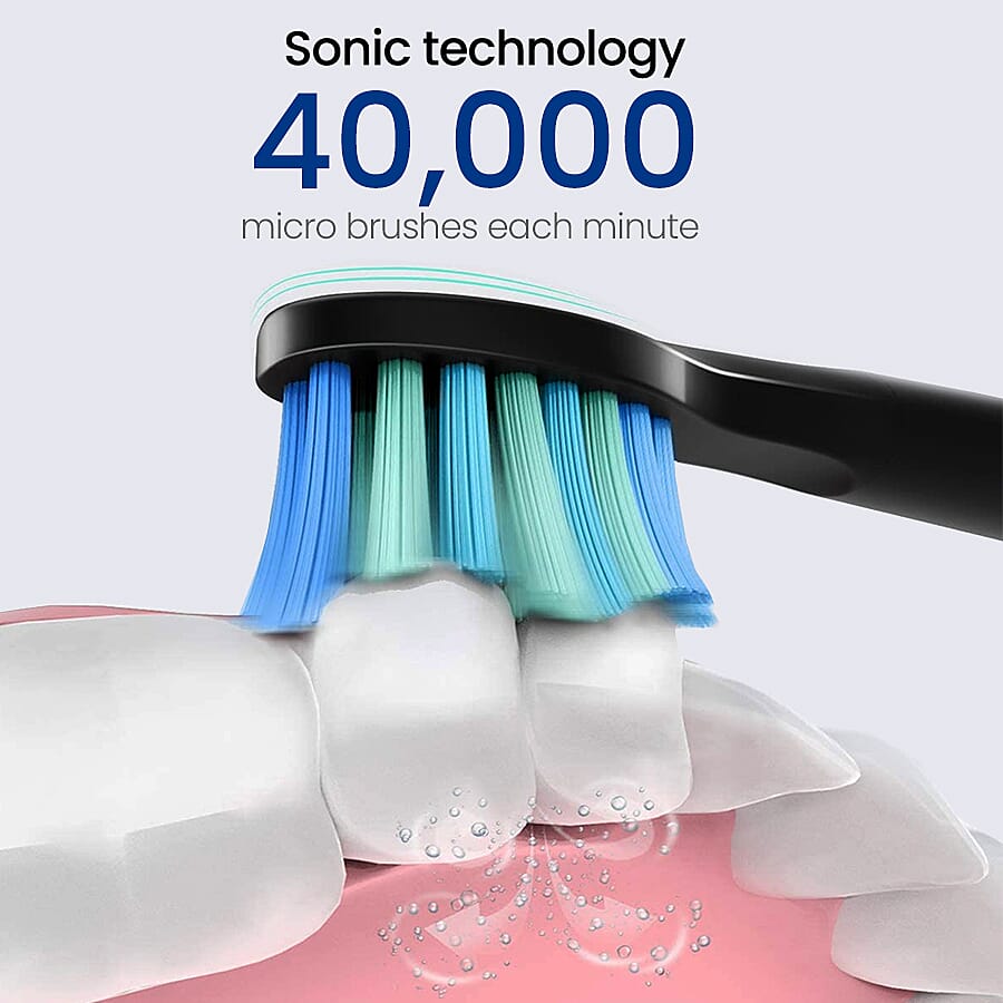 FairyWill: Sonic Toothbrush with 4 Modes, Smart-Timer, Includes 2 Replacement Heads