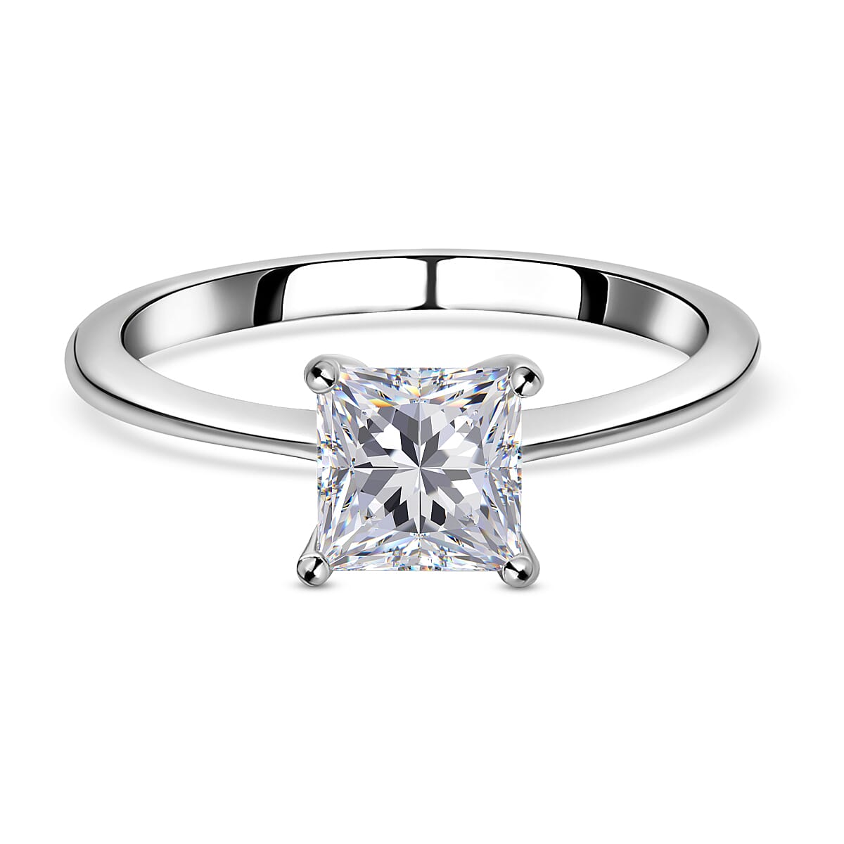 Moissanite Solitaire Ring in Rhodium Overlay Sterling Silver 1.20 Ct.