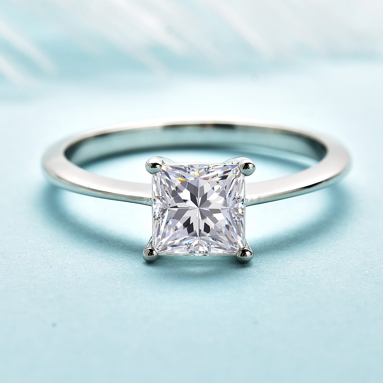 Moissanite Solitaire Ring in Rhodium Overlay Sterling Silver 1.20 Ct.