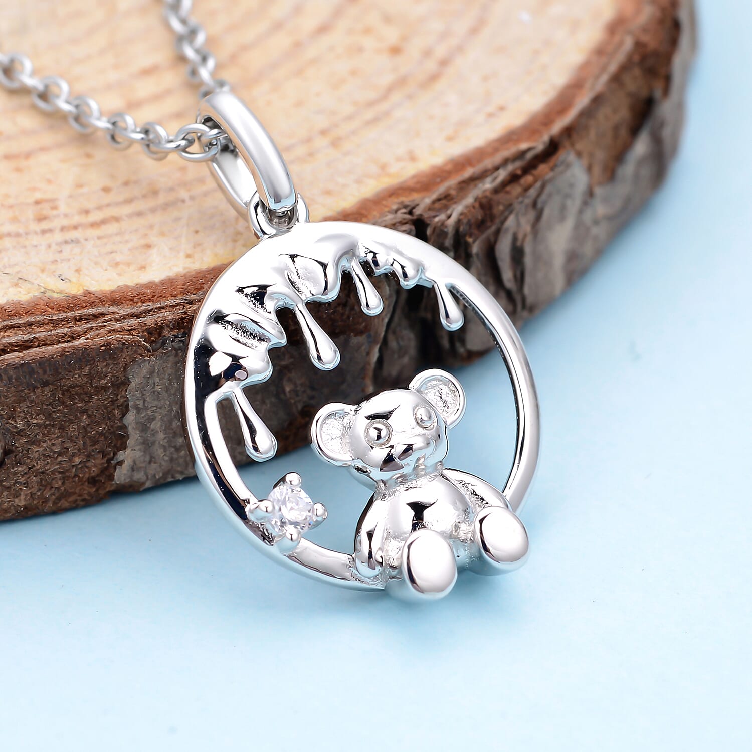 One Time Close Out Deal- Sterling Silver Bear Pendant with Chain (Size 20)