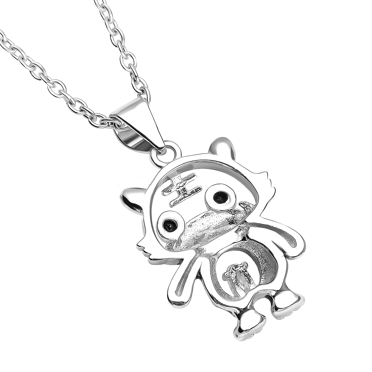 ELANZA Simulated Diamond and Black Spinel Baby Tiger Pendant with Chain (Size 20) in Sterling Silver