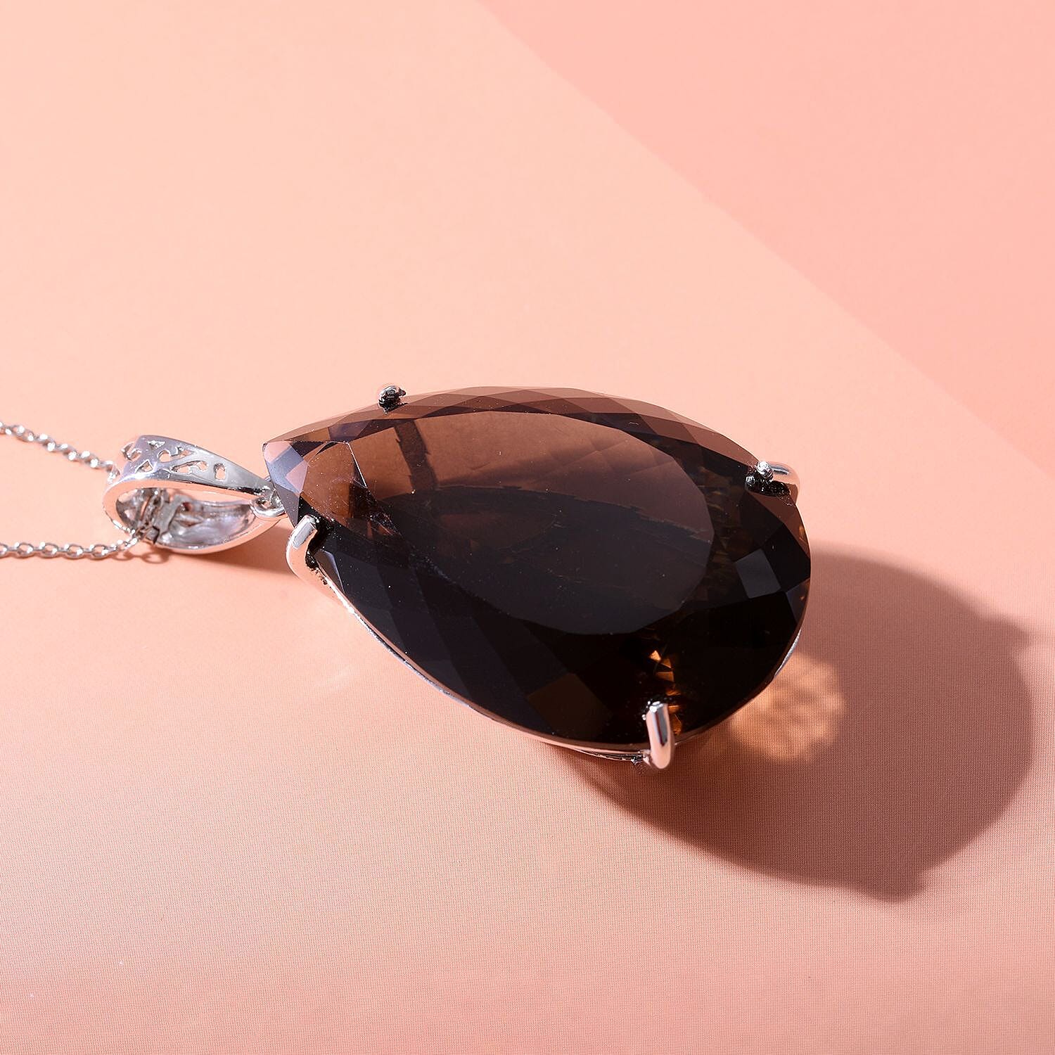 Brazilian Smoky Quartz Necklace in Rhodium Overlay Sterling Silver 100 Ct