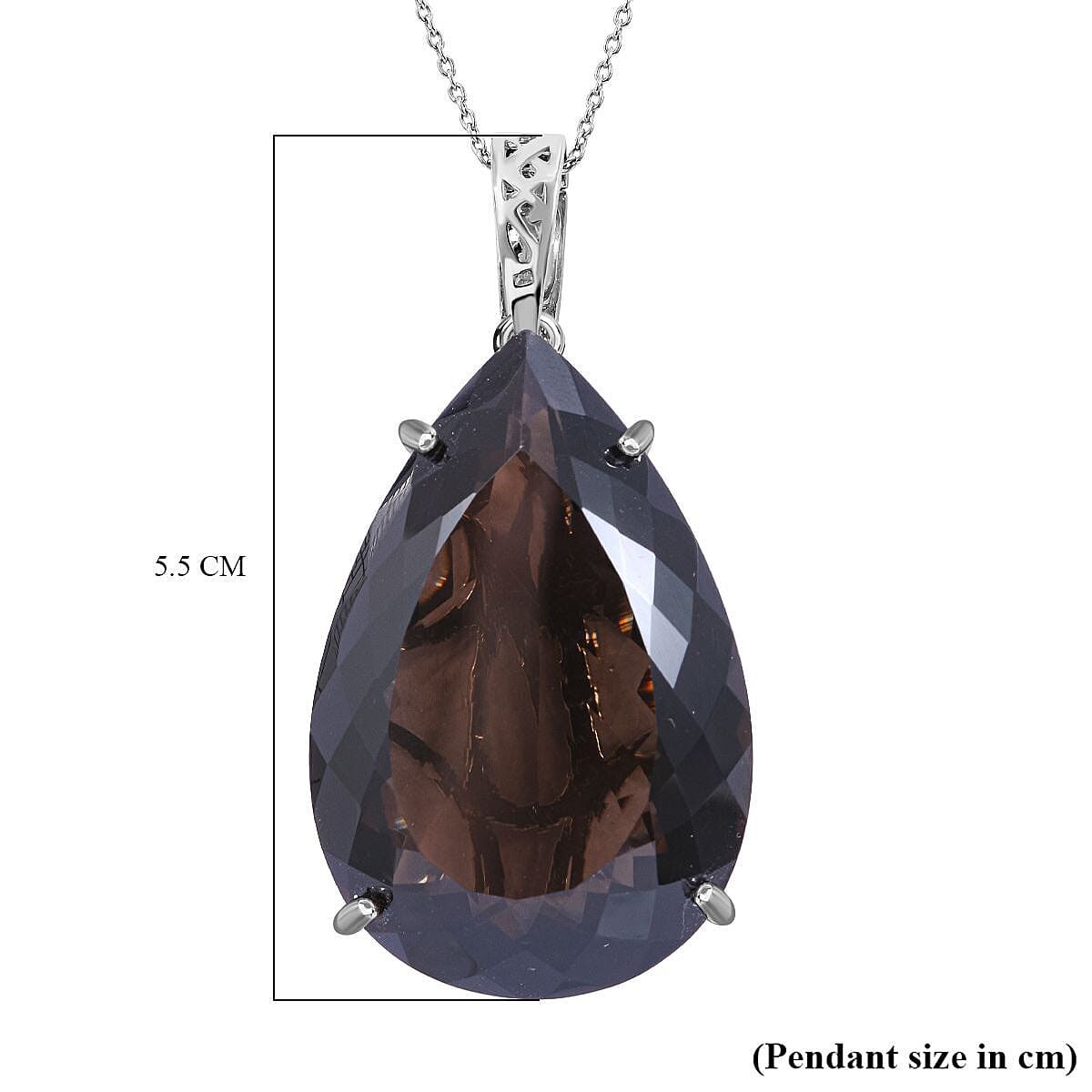Brazilian Smoky Quartz Necklace in Rhodium Overlay Sterling Silver 100 Ct