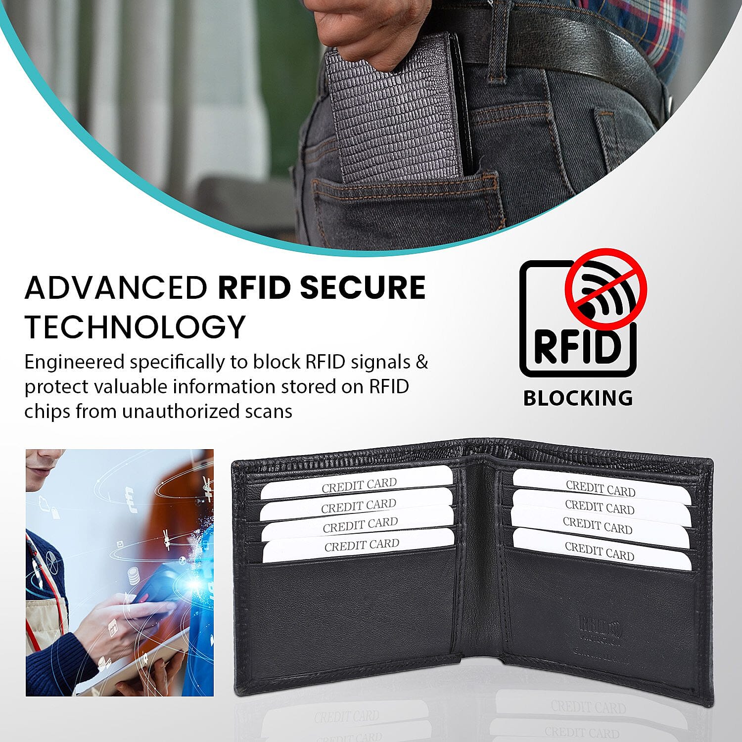 3 Piece Set - Snake Embossed Leather Wallet with RFID Protection, Ball Pen and Malabar Perfume (20 ml) - Brown