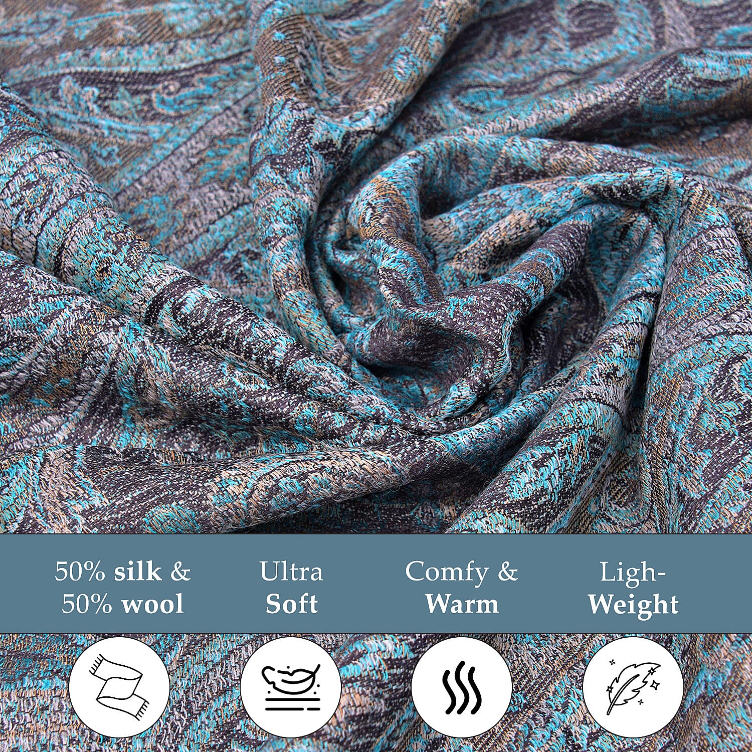 Doorbuster Premium Collection - Natural Mulberry Silk and Merino Wool Hand Woven Jamawar Shawl with Matching Cuff Bangle (Size 200x70 cm) - Dark Blue