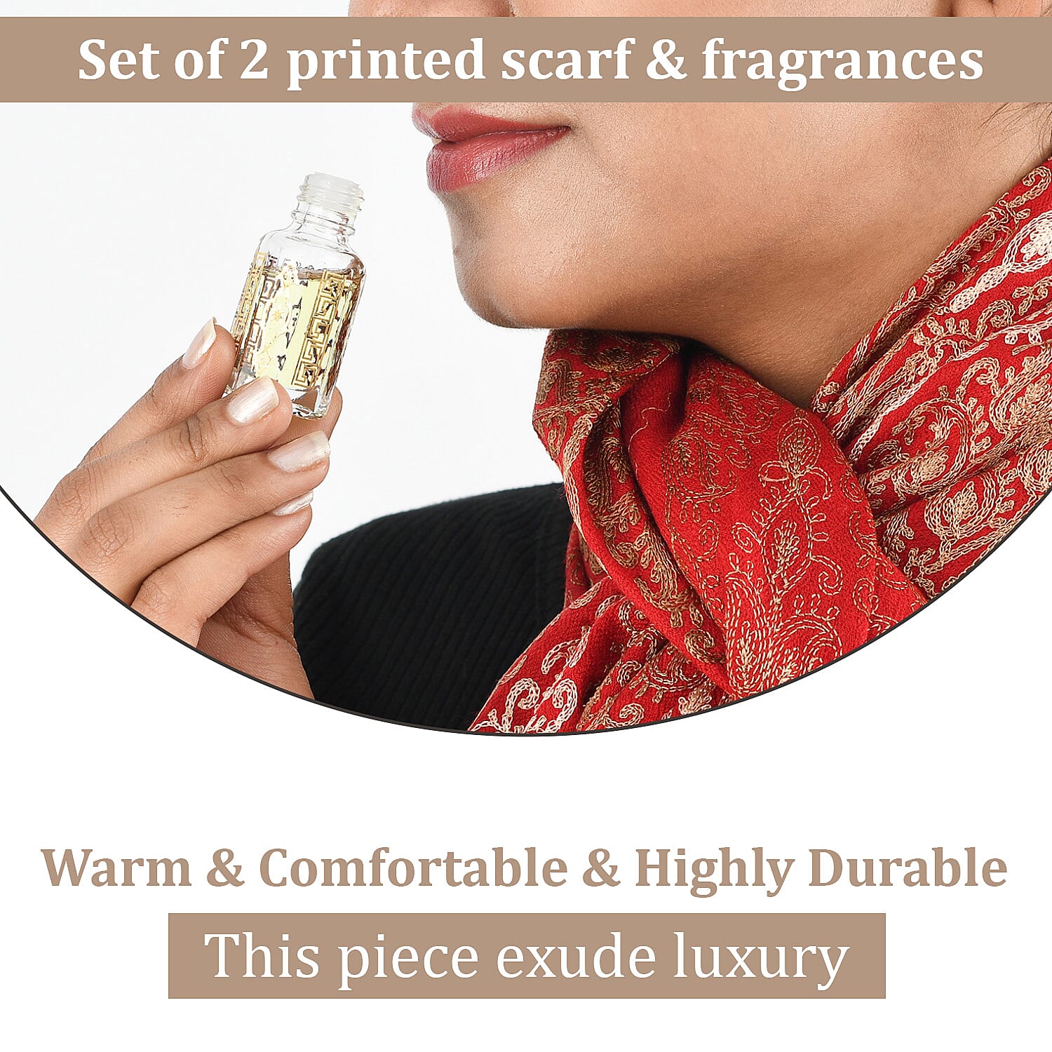 100% Merino Wool Silk Shawl with Hand Embroidered in Kashmir - Free 6ml Concentrated Rose Oil - Red