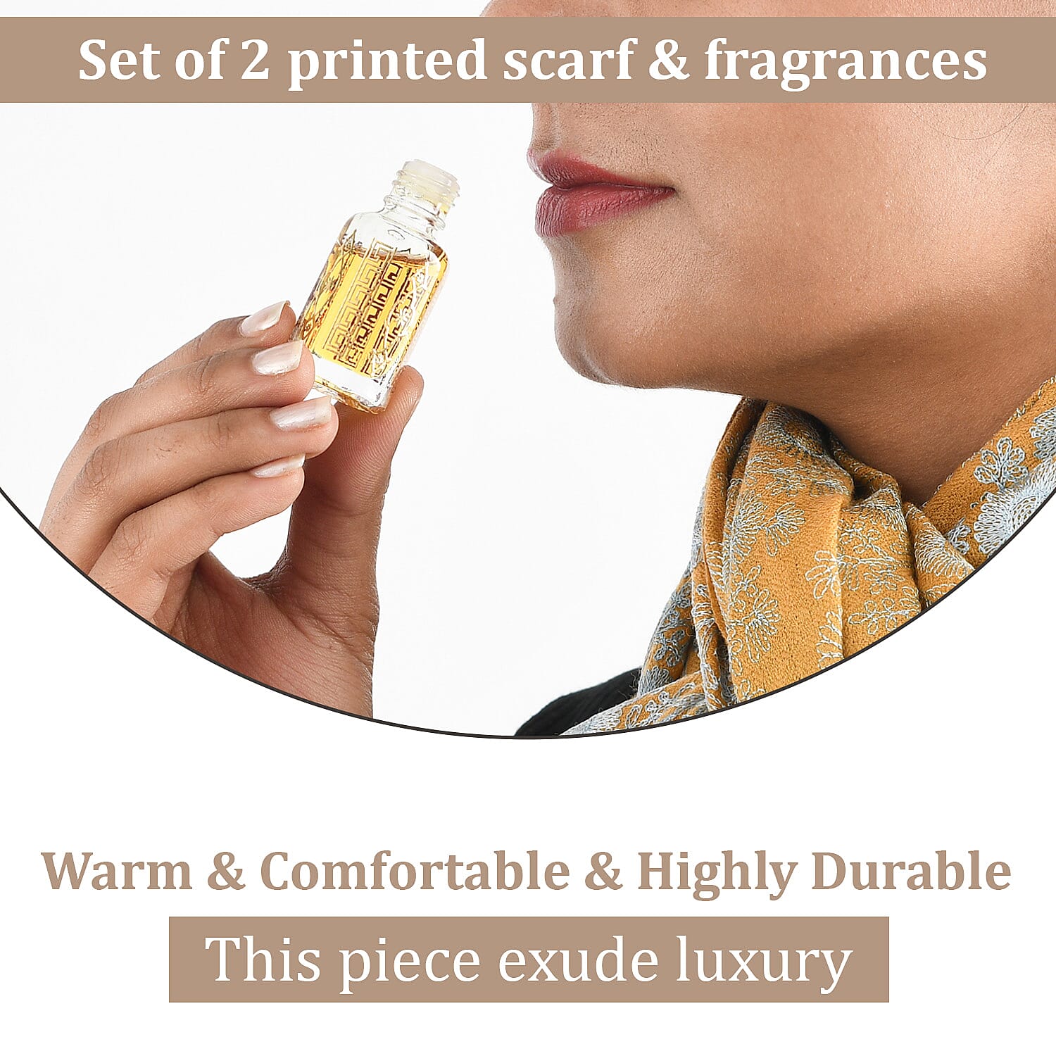100% Merino Wool Silk Shawl with Hand Embroidered in Kashmir - Free 6ml Concentrated Jasmine Oil - Mustard