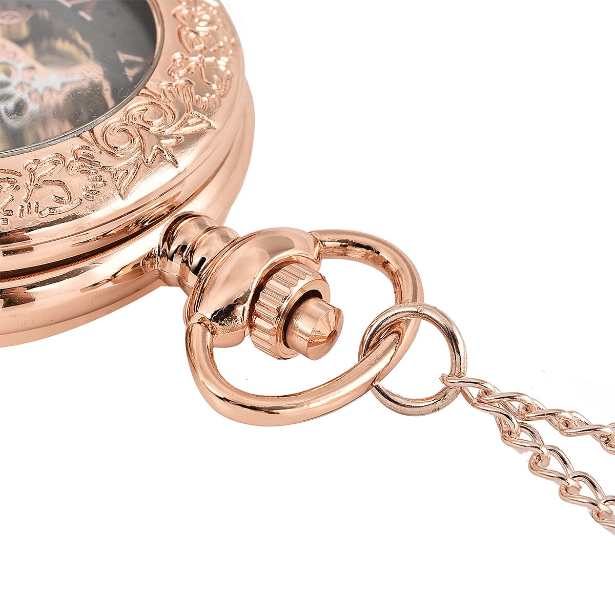 GENOA Automatic Mechanical Movement Skeleton Water Resistant Pocket Watch with Chain (Size 30) and Openable Case in Rose Gold Tone