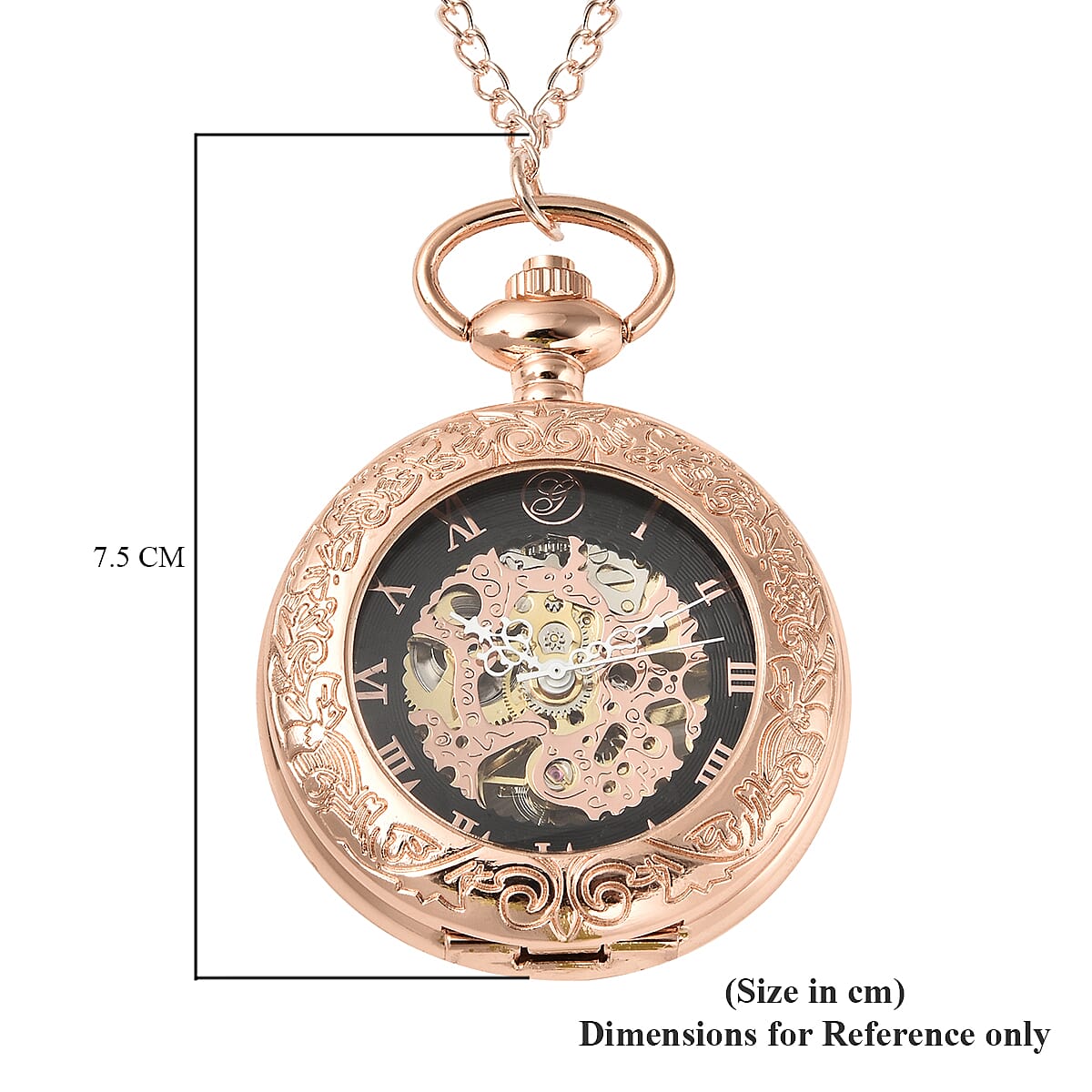 GENOA Automatic Mechanical Movement Skeleton Water Resistant Pocket Watch with Chain (Size 30) and Openable Case in Rose Gold Tone