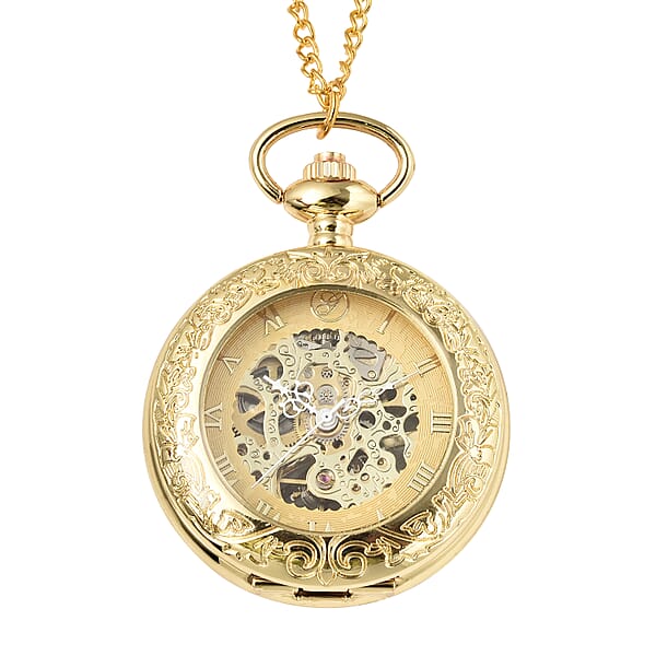 GENOA Automatic Mechanical Movement Skeleton Pocket Watch with Chain ...