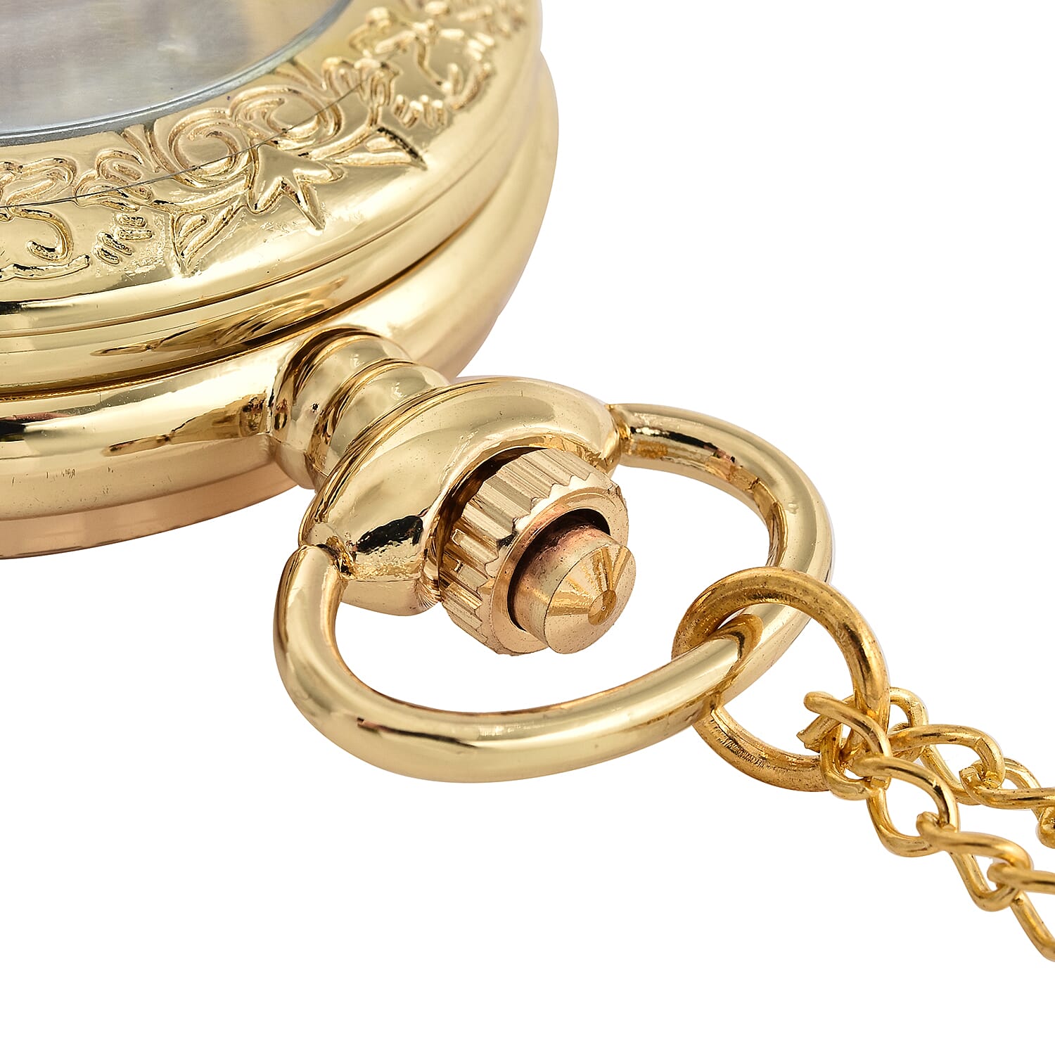 GENOA Automatic Mechanical Movement Skeleton Water Resistant Pocket Watch with Chain (Size 30) and Openable Case in Yellow Gold Tone